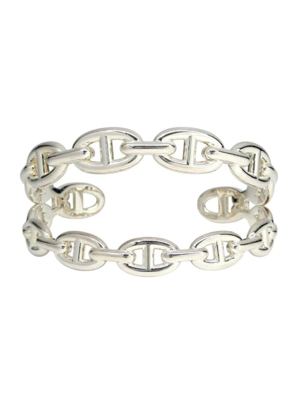 Hermes Bracelet Chaine D'ancre Enchainee Double Bangle S Silver